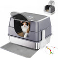 Stainless steel Enclosed Cat Litter Box with Flip-Top Lid, Large Covered Litter Box, High Sided Litter Pan with Litter Scoop & Mat, Odor Control, Leak Proof, Easy Cleaning, Grey