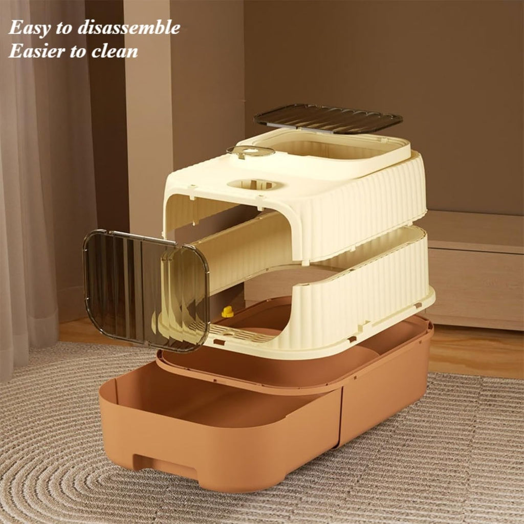 Large Enclosed Removable Cat Litter Box with Litter Mat, Front Entry Top Exit Kitty Litter Box for Indoor Big Cats, Odor Control Easy to Clean 19.29''LX14.56''WX14.56''H (Black)