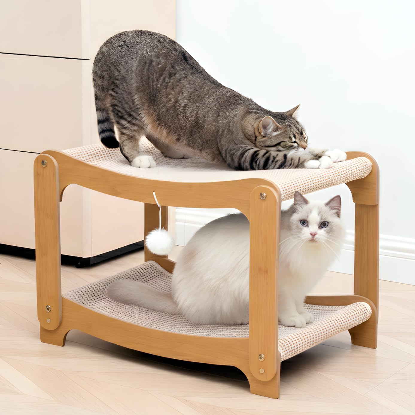 ILOVEPET Double-Layer Sisal Cat Scratching Board Bed – Sturdy cat scratching post with anti-scratch pad and hammock bed, suitable for indoor kittens and adult cats – Comfortable cat bed with solid wooden frame to protect furniture