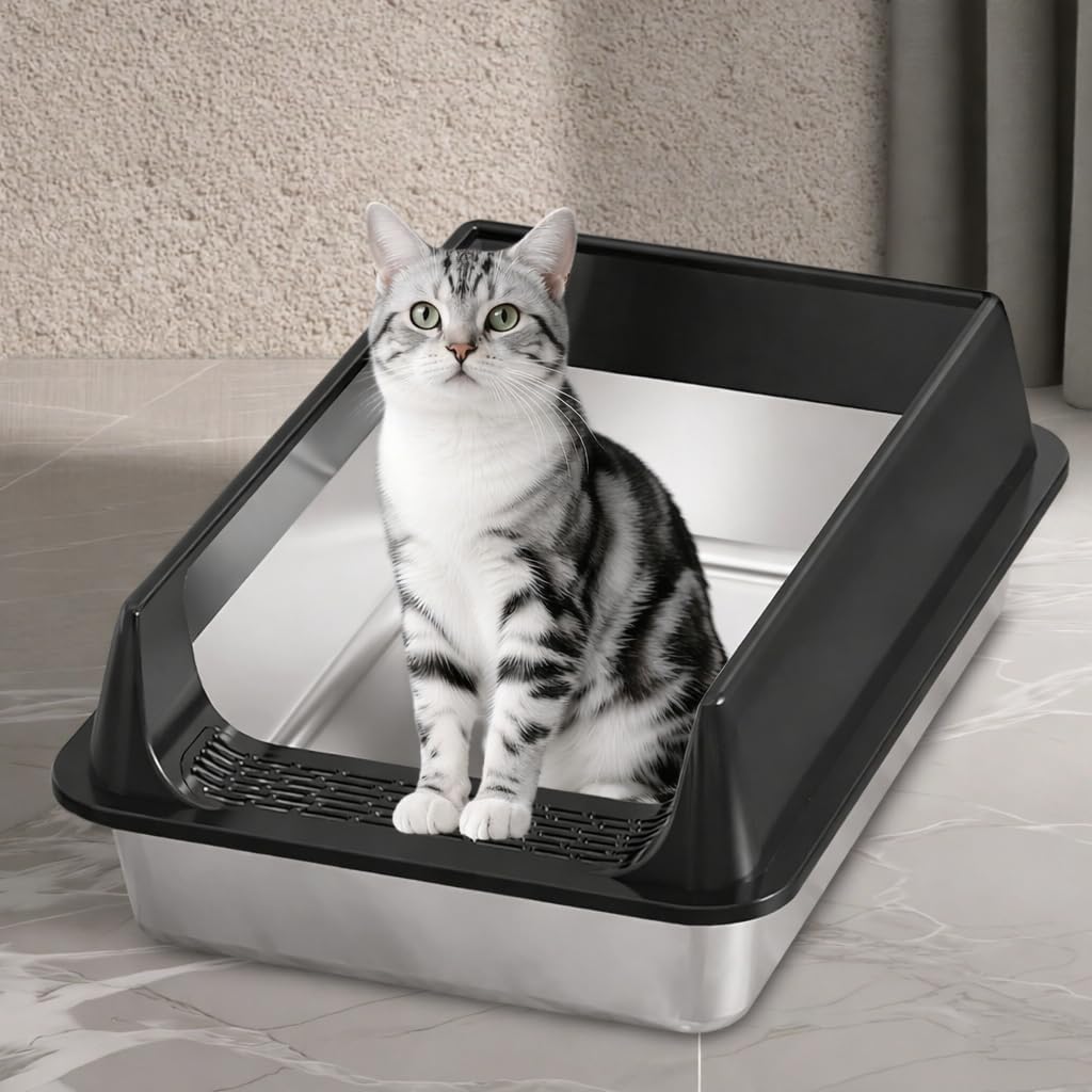 Black L10 Stainless Steel Cat Litter Box| Thickened, Scratch-Resistant & Leak-Proof, Non-Stick Surface, Easy to Clean, Suitable for All Cat Sizes