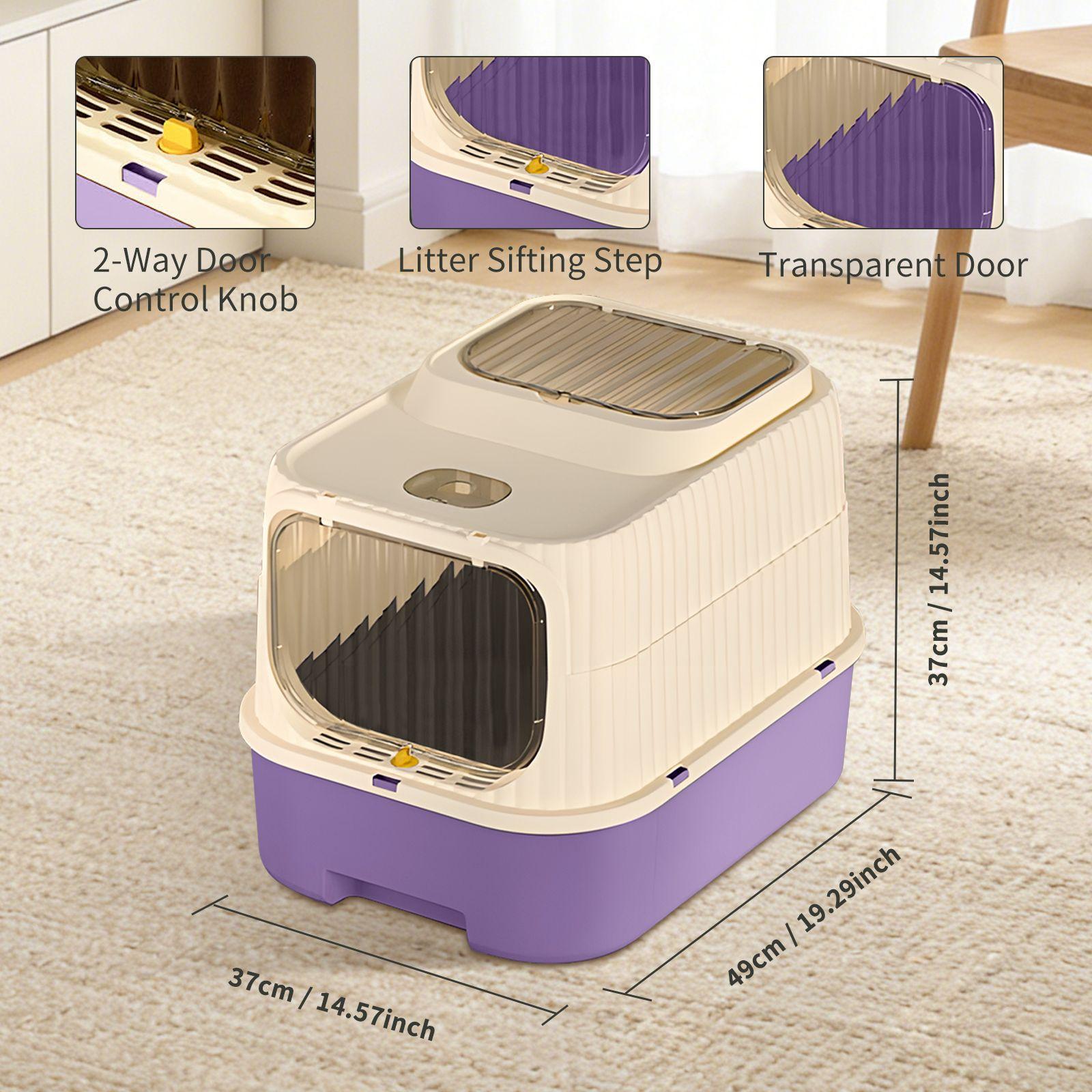 Large Enclosed Removable Cat Litter Box with Litter Mat, Front Entry Top Exit Kitty Litter Box for Indoor Big Cats, Odor Control Easy to Clean 19.29''LX14.56''WX14.56''H (Black)