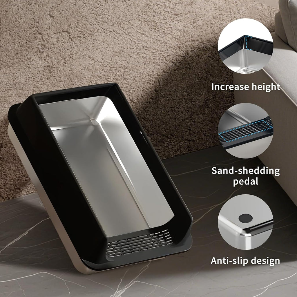 Black L10 Stainless Steel Cat Litter Box| Thickened, Scratch-Resistant & Leak-Proof, Non-Stick Surface, Easy to Clean, Suitable for All Cat Sizes
