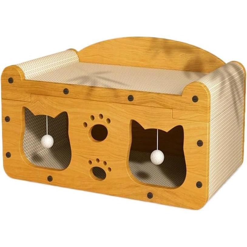 New Multi-Function Cat Scratcher House,3-in-1 Scratch Pad and Soft Bed , Durable Build & Ideal for Cats/Kitty Modern-Style Cat House| Ideal for cats to rest, relax, and play(Color:yellow/B)
