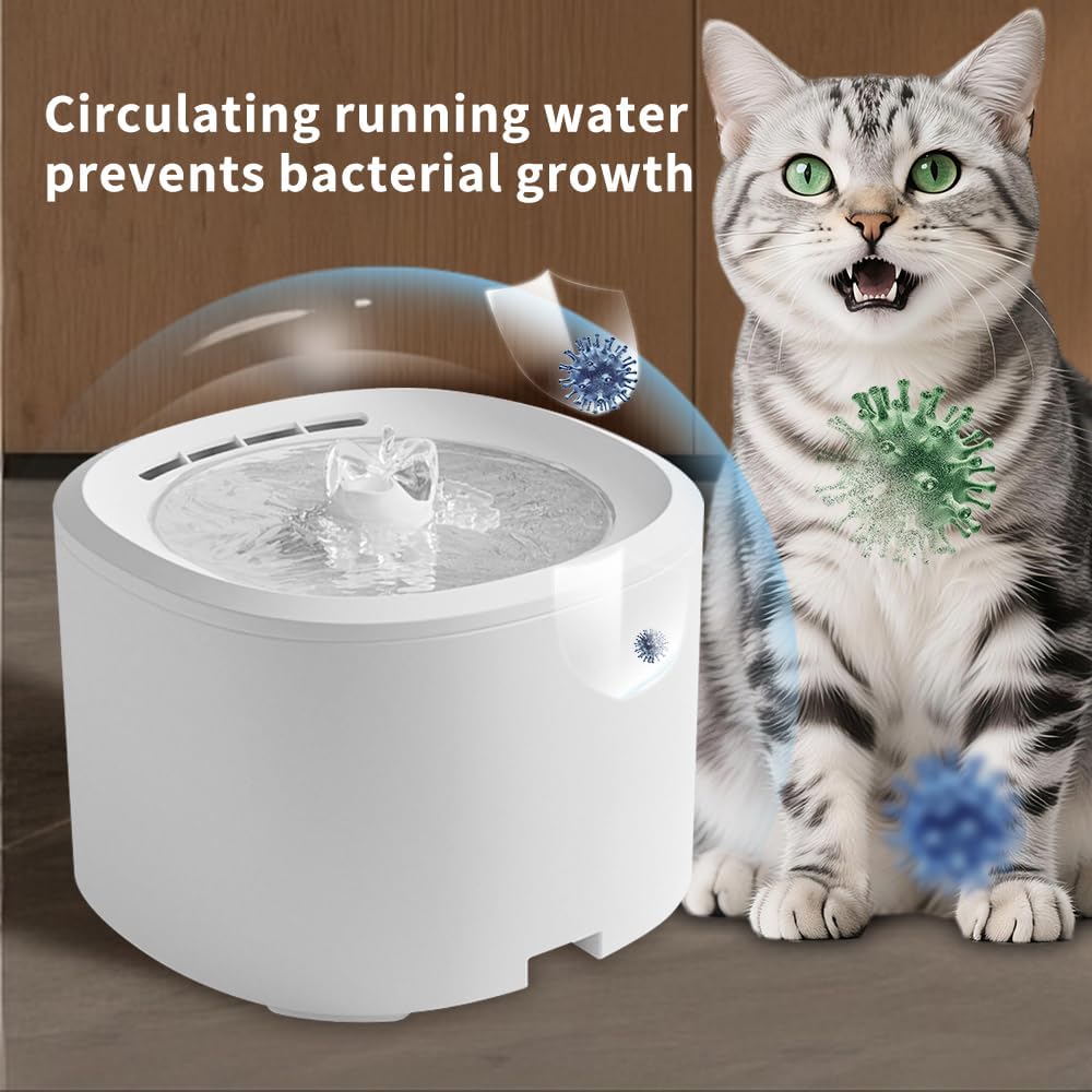 Pet Water Fountain, 101oz/3L Large Capacity Dog Cat Water Dispenser, USB Powered Circulating Fresh Water, Sleep Level Ultra Quiet Pump with 4 Layer Filtration Softening System-White