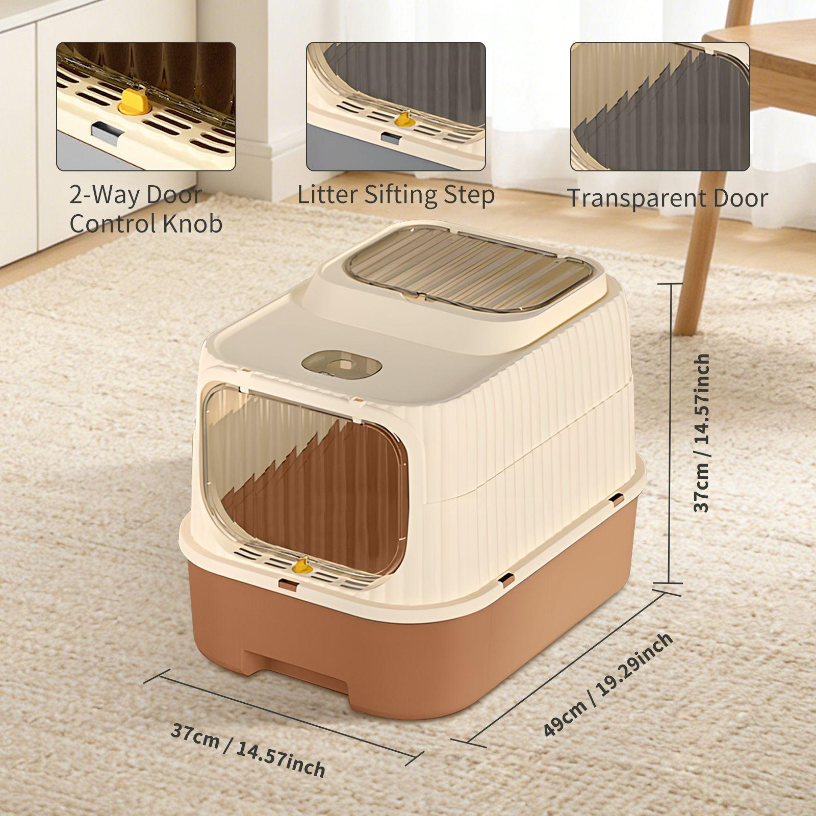 Large Enclosed Removable Cat Litter Box with Litter Mat, Front Entry Top Exit Kitty Litter Box for Indoor Big Cats, Odor Control Easy to Clean 19.29''LX14.56''WX14.56''H (Black)