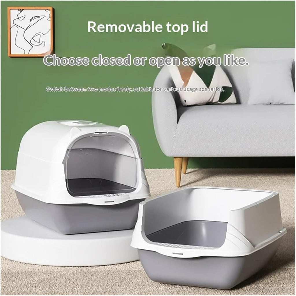 Cleaning Cat Litter Large Enclosed Anti Control Pet Toilet Supplies Catcher(Gray)