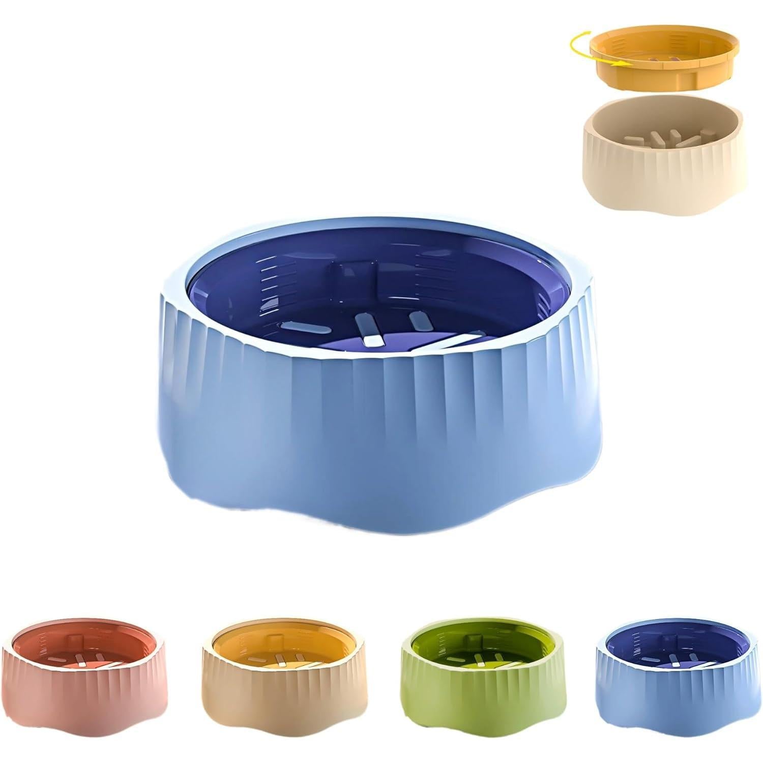 2-in-1 Convertible Slow Feeder Dog Bowl, Regular and Slow Mode for Fast Eaters, Anti-Bloat, Interactive Puzzle, Non-Slip for Small Medium Large Breed Dogs, Cats, Puppies, Pets, Creamy White