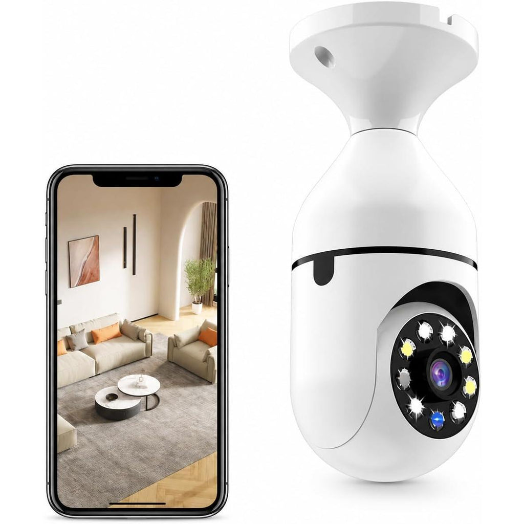 Light Bulb Security Camera - 1080P HD Wireless Outdoor PTZ Dome Camera with Motion Detection, Two Way Audio, Night Vision and Remote Viewing for Home Surveillance