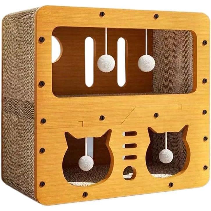 New Multi-Function Cat Scratcher House,3-in-1 Scratch Pad and Soft Bed , Durable Build & Ideal for Cats/Kitty Modern-Style Cat House| Ideal for cats to rest, relax, and play(Color:yellow/B)