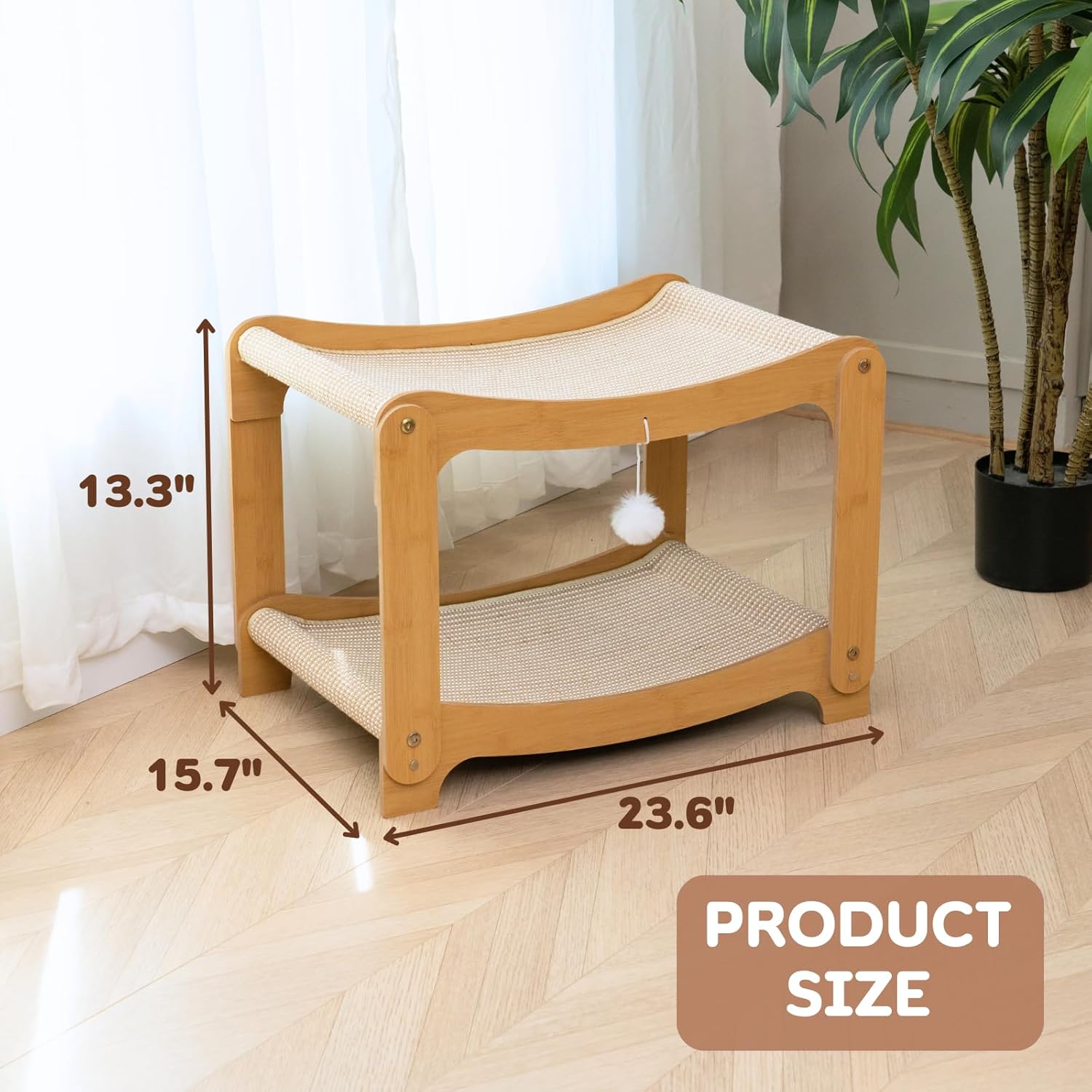 ILOVEPET Double-Layer Sisal Cat Scratching Board Bed – Sturdy cat scratching post with anti-scratch pad and hammock bed, suitable for indoor kittens and adult cats – Comfortable cat bed with solid wooden frame to protect furniture
