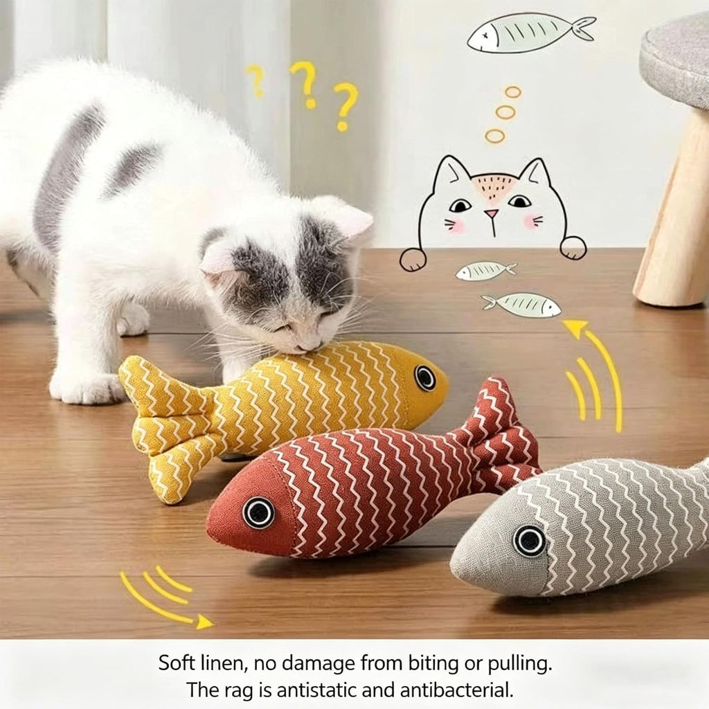 Cat Catnip Toy,Fish-Shaped cat Toys,Catnip Fish-Shaped Cat Toys,Self-Entertainment Teasers for Kittens and Cats(Light Yellow)
