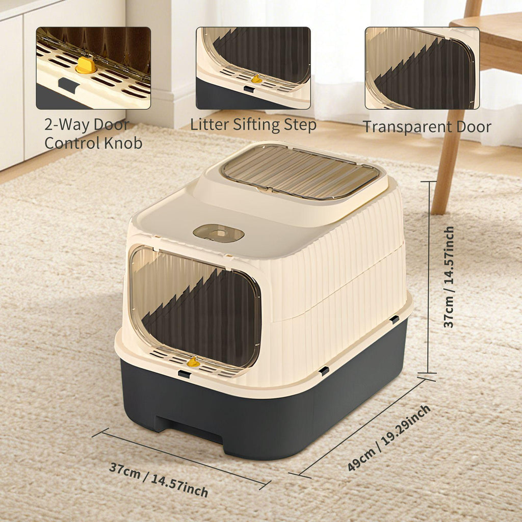 Large Enclosed Removable Cat Litter Box with Litter Mat, Front Entry Top Exit Kitty Litter Box for Indoor Big Cats, Odor Control Easy to Clean 19.29''LX14.56''WX14.56''H (Black)