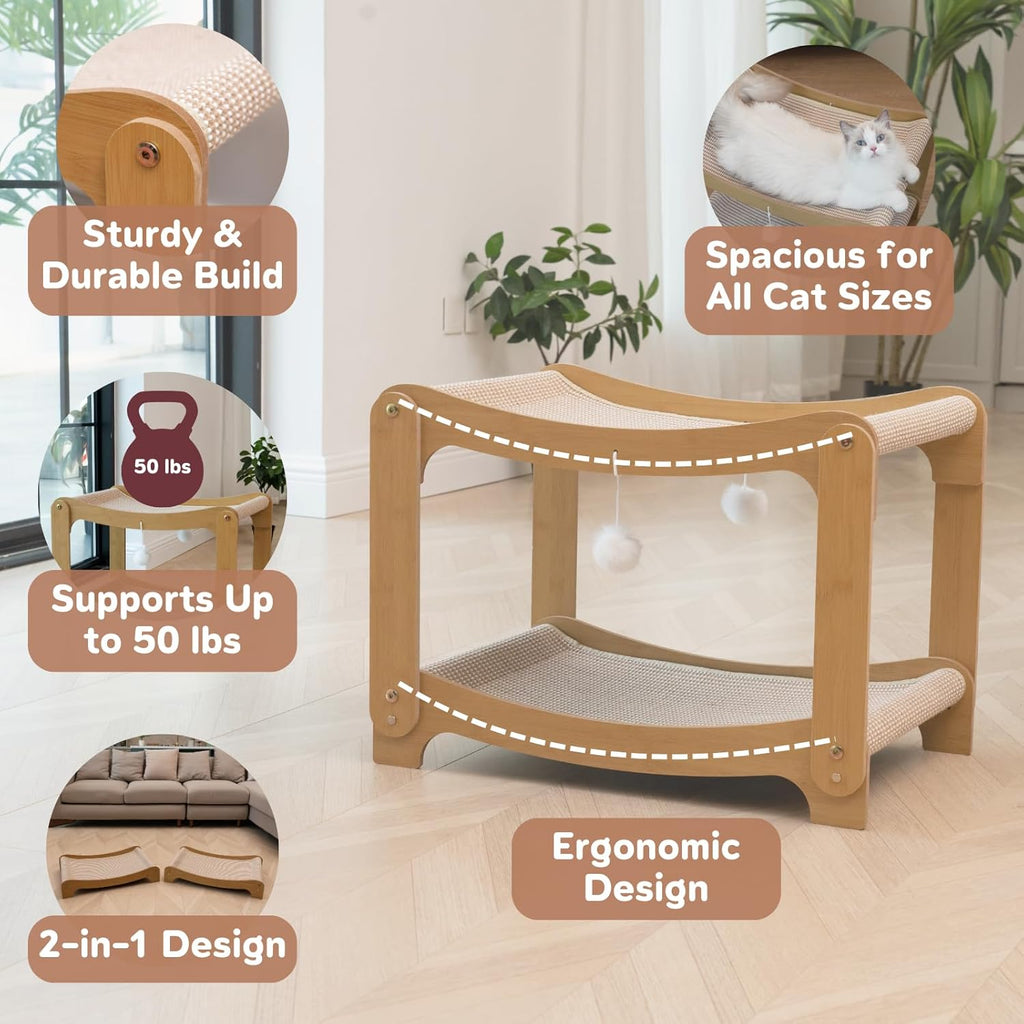 ILOVEPET Double-Layer Sisal Cat Scratching Board Bed – Sturdy cat scratching post with anti-scratch pad and hammock bed, suitable for indoor kittens and adult cats – Comfortable cat bed with solid wooden frame to protect furniture