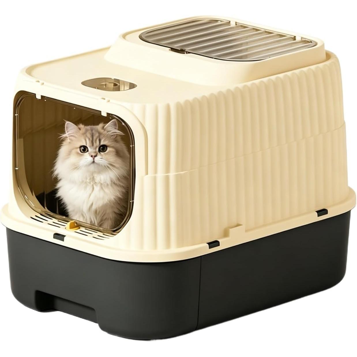 Large Enclosed Removable Cat Litter Box with Litter Mat, Front Entry Top Exit Kitty Litter Box for Indoor Big Cats, Odor Control Easy to Clean 19.29''LX14.56''WX14.56''H (Black)