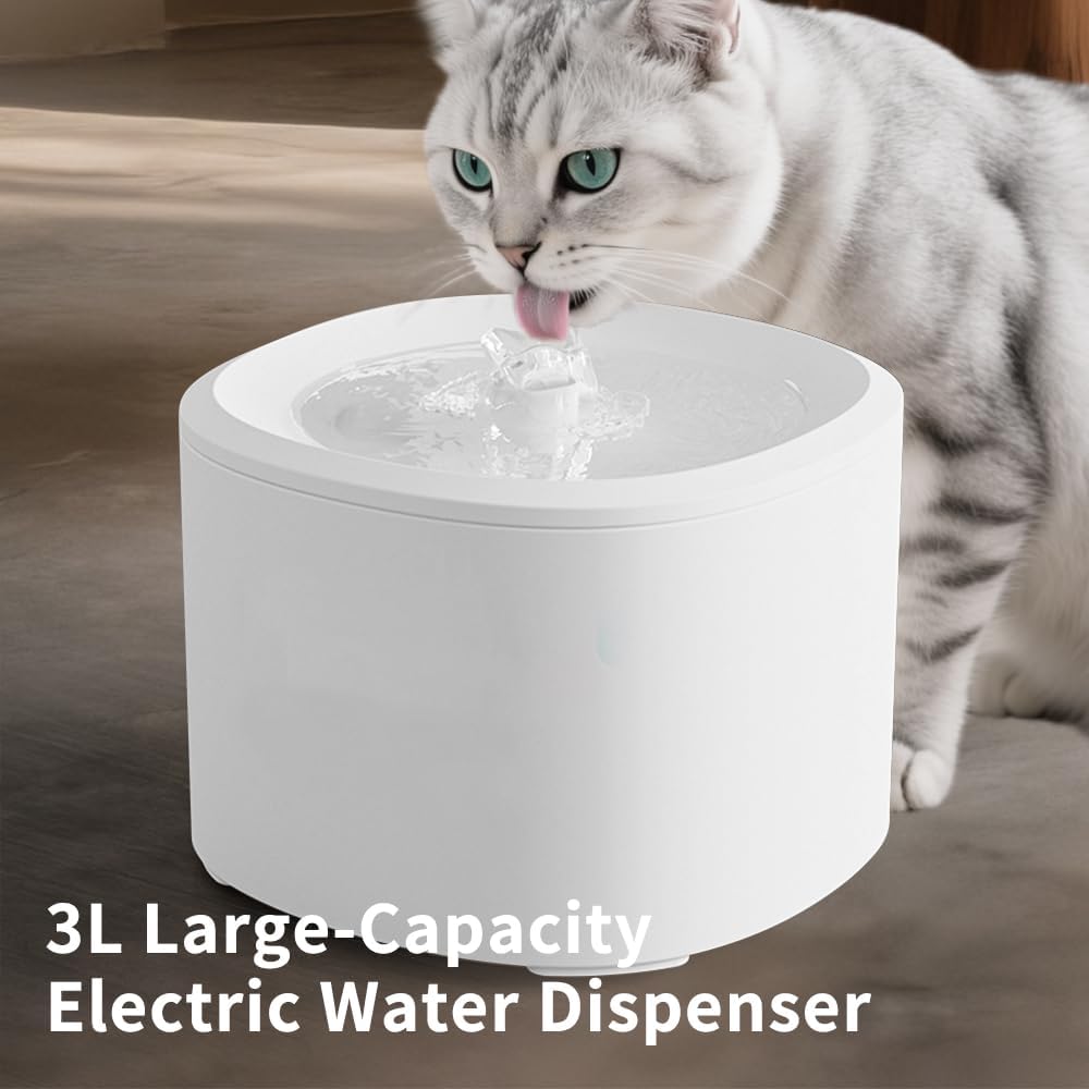 Pet Water Fountain, 101oz/3L Large Capacity Dog Cat Water Dispenser, USB Powered Circulating Fresh Water, Sleep Level Ultra Quiet Pump with 4 Layer Filtration Softening System-White