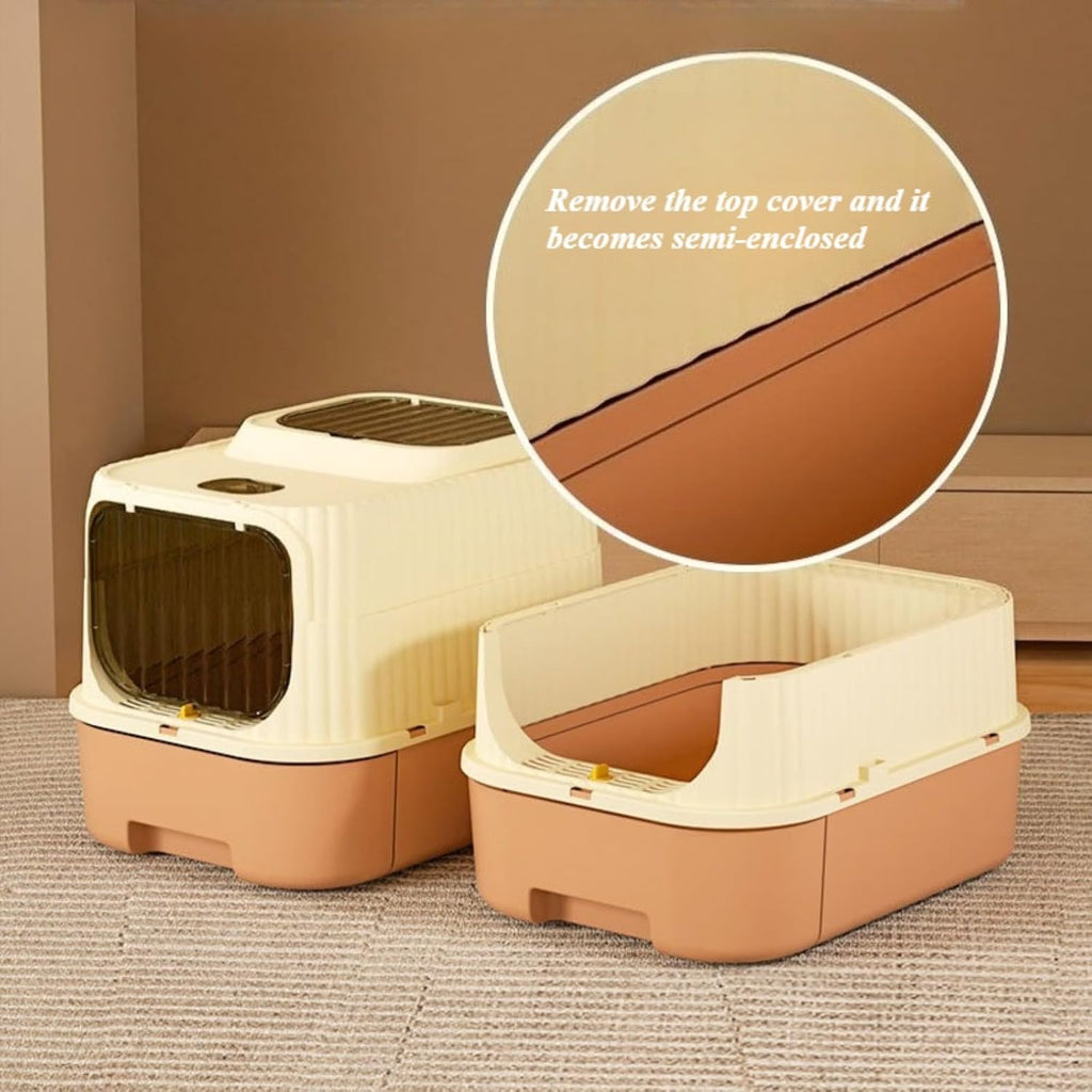 Large Enclosed Removable Cat Litter Box with Litter Mat, Front Entry Top Exit Kitty Litter Box for Indoor Big Cats, Odor Control Easy to Clean 19.29''LX14.56''WX14.56''H (Black)