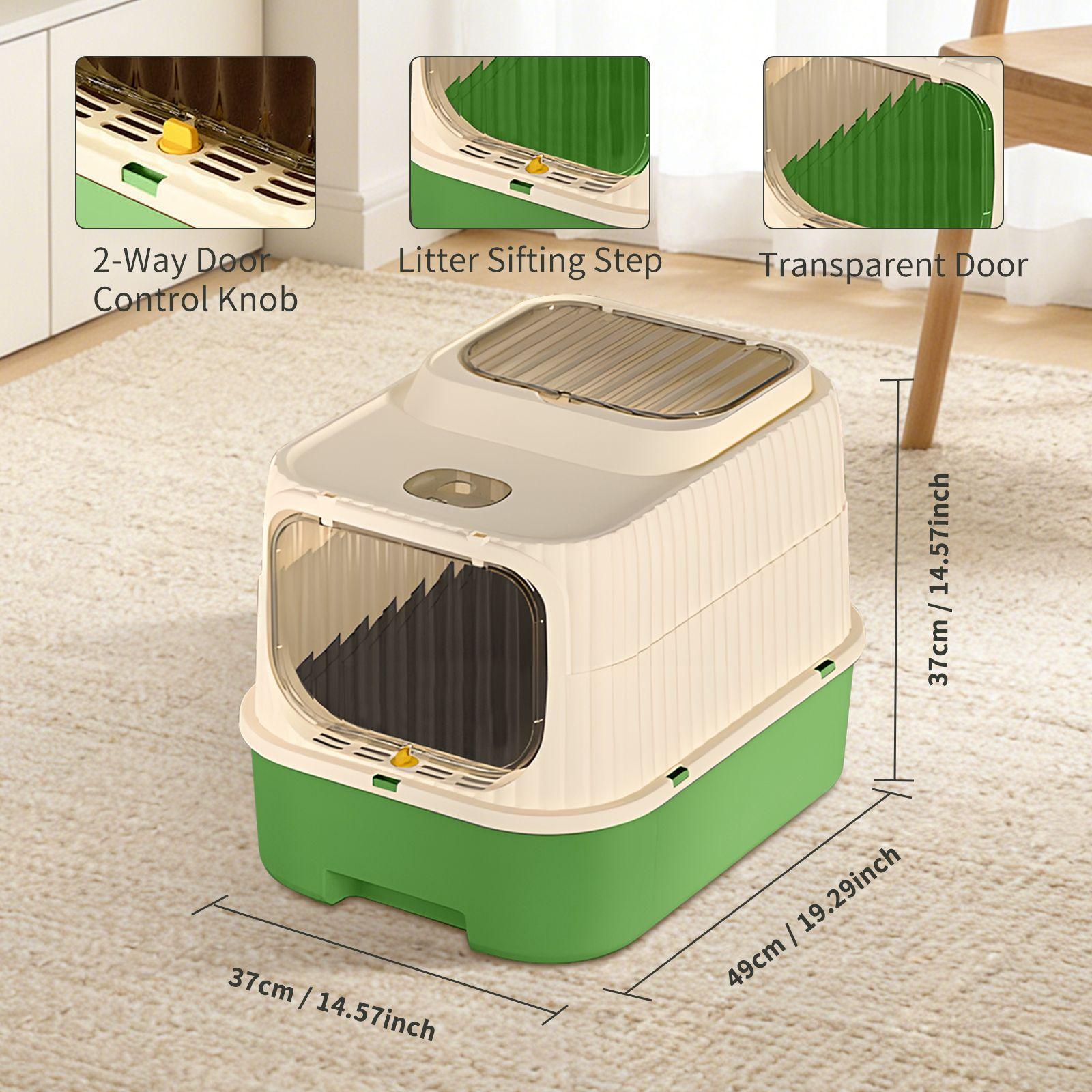 Large Enclosed Removable Cat Litter Box with Litter Mat, Front Entry Top Exit Kitty Litter Box for Indoor Big Cats, Odor Control Easy to Clean 19.29''LX14.56''WX14.56''H (Black)