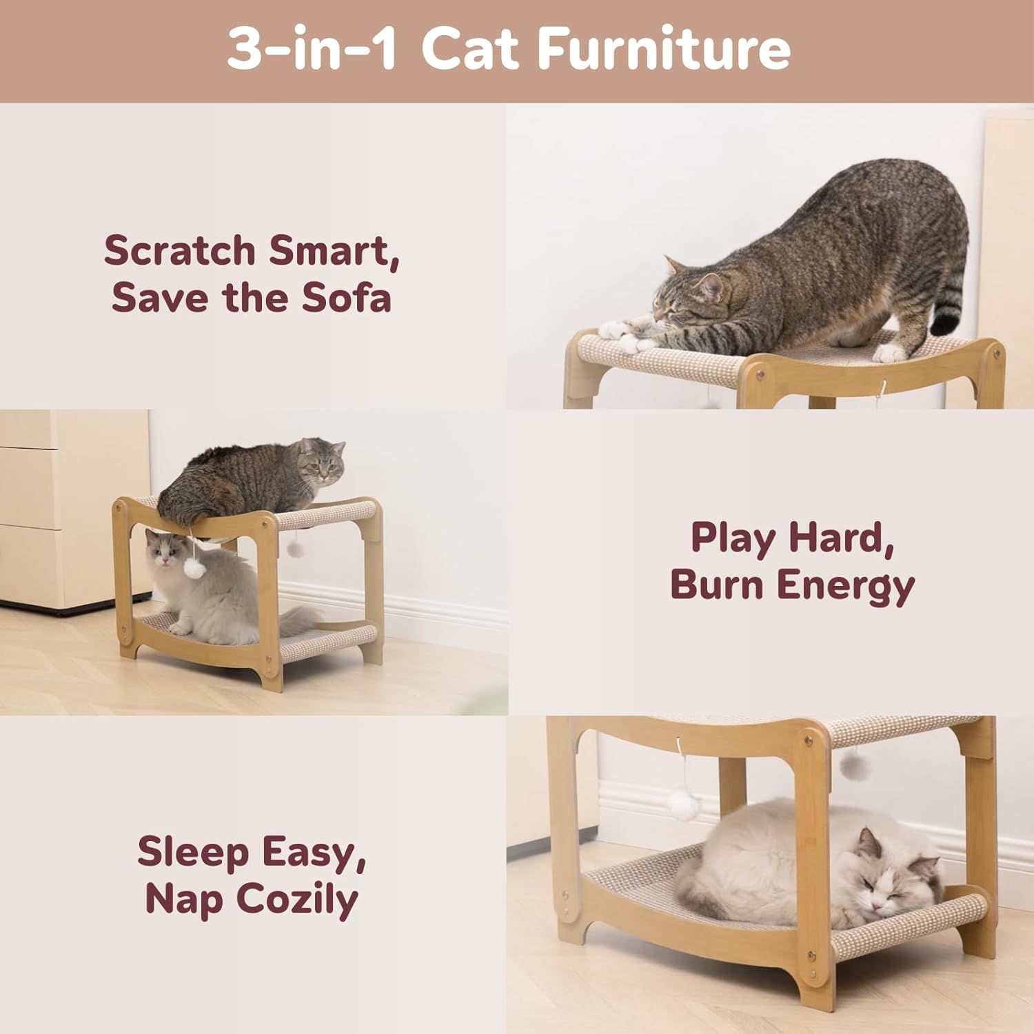 ILOVEPET Double-Layer Sisal Cat Scratching Board Bed – Sturdy cat scratching post with anti-scratch pad and hammock bed, suitable for indoor kittens and adult cats – Comfortable cat bed with solid wooden frame to protect furniture