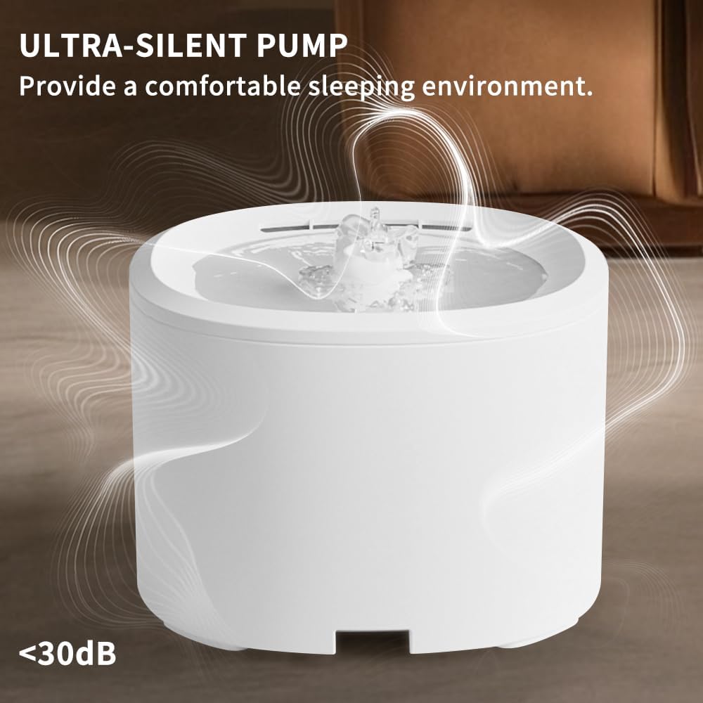 Pet Water Fountain, 101oz/3L Large Capacity Dog Cat Water Dispenser, USB Powered Circulating Fresh Water, Sleep Level Ultra Quiet Pump with 4 Layer Filtration Softening System-White