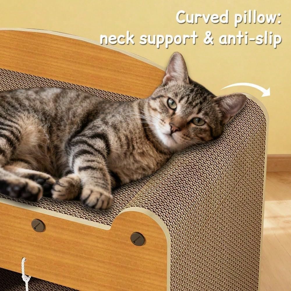 New Multi-Function Cat Scratcher House,3-in-1 Scratch Pad and Soft Bed , Durable Build & Ideal for Cats/Kitty Modern-Style Cat House| Ideal for cats to rest, relax, and play(Color:yellow/B)