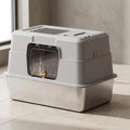 Stainless Steel Cat Litter Box, Fully Enclosed Hooded Large Pan with Odor Control, High Sides, Non-Stick Bottom, Dual Access Top Entry Design, 19.7x13.8x13.8 Inch (White), Stainless Steel Litter Box