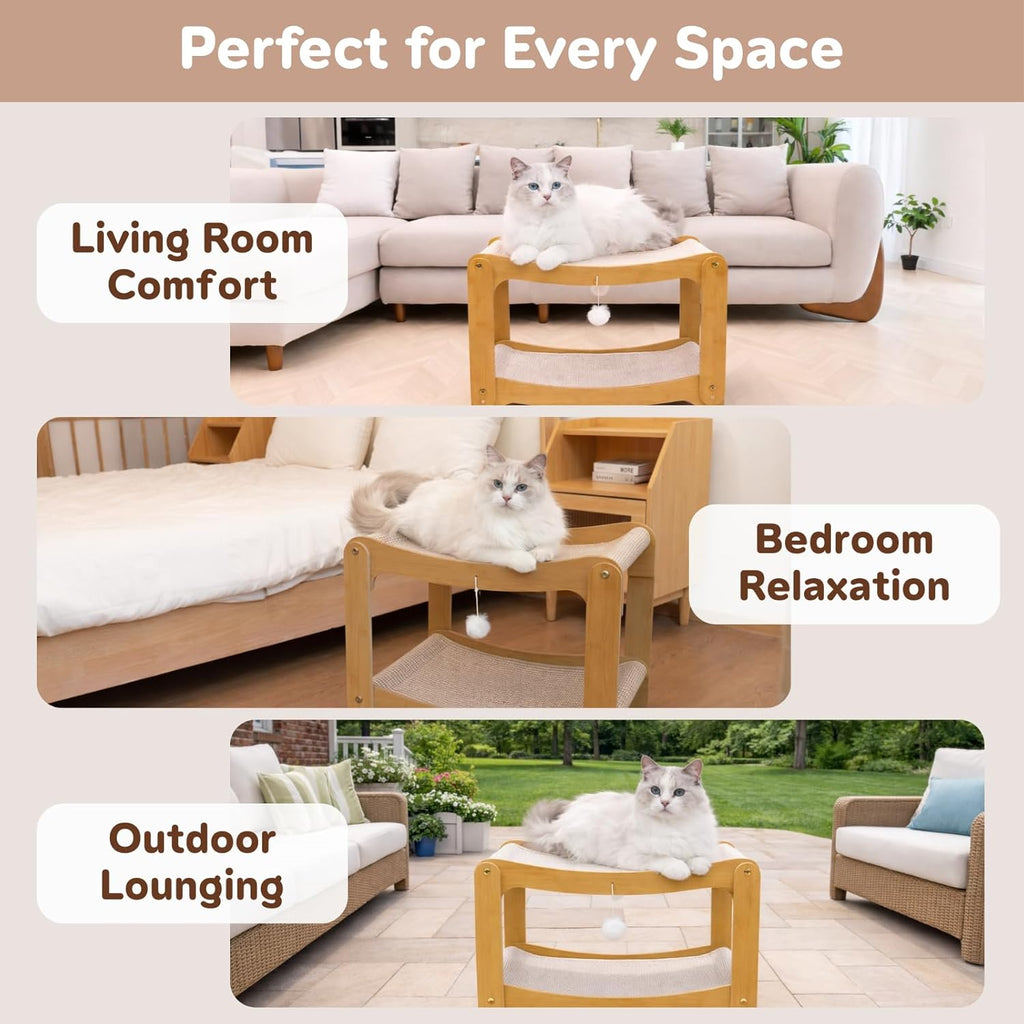 ILOVEPET Double-Layer Sisal Cat Scratching Board Bed – Sturdy cat scratching post with anti-scratch pad and hammock bed, suitable for indoor kittens and adult cats – Comfortable cat bed with solid wooden frame to protect furniture