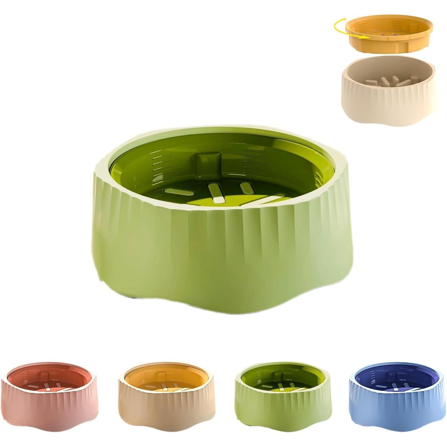2-in-1 Convertible Slow Feeder Dog Bowl, Regular and Slow Mode for Fast Eaters, Anti-Bloat, Interactive Puzzle, Non-Slip for Small Medium Large Breed Dogs, Cats, Puppies, Pets, Creamy White