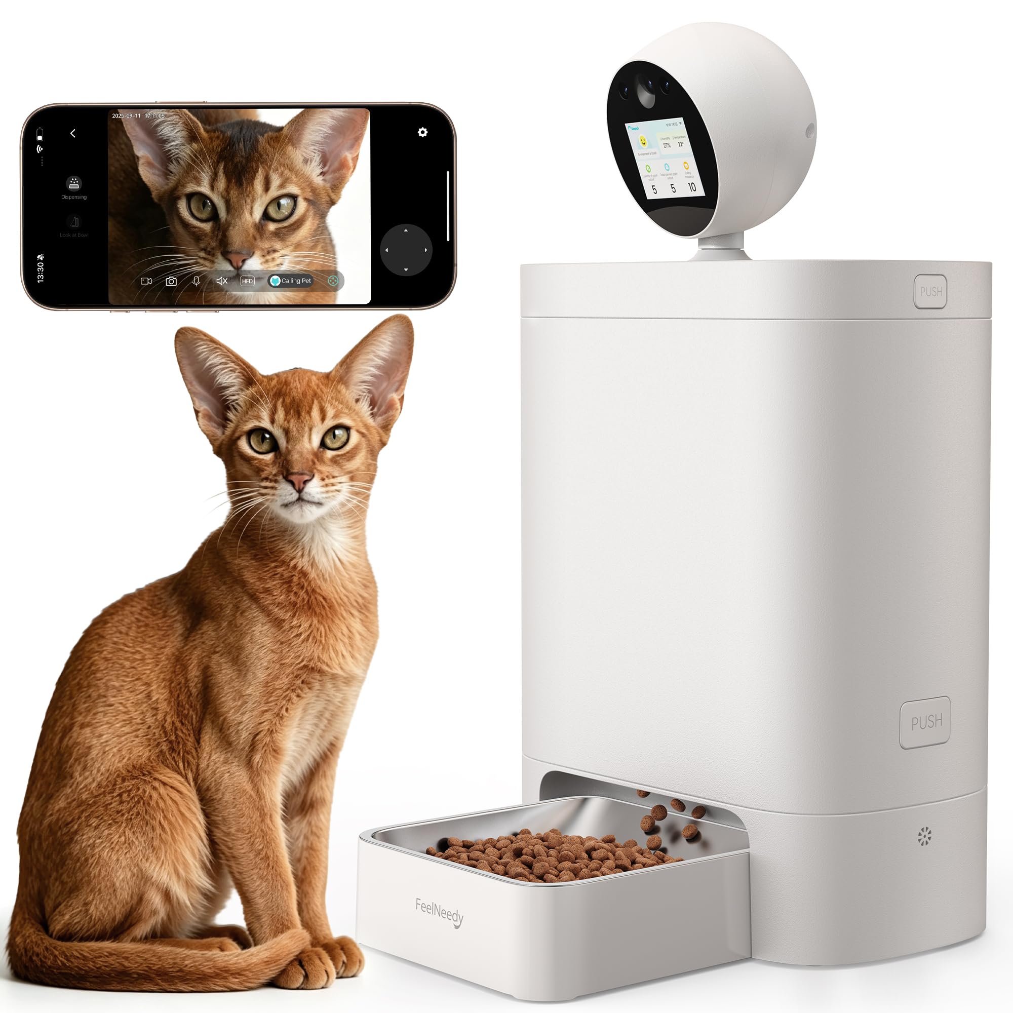 Automatic Cat Feeder with Camera 360°, 2k HD Video Night Vision, AI-Powered for Auto Pet Tracking, 5G/2.4G Wi-Fi & 2-Way Audio, Smart APP Control, Low Food Alert, 5.5L Timed Pet Feeder gravity water bowl
