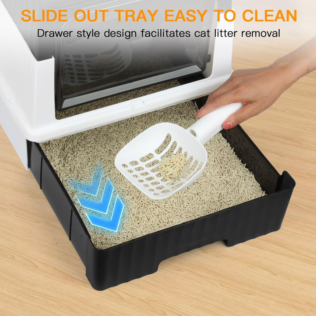 Enclosed Cat Litter Box, Foldable Lightweight with Litter Scoop, Easy to Clean, Black