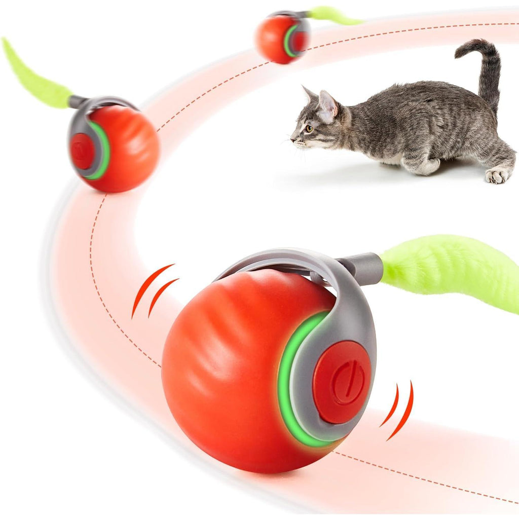 Potaroma Engaging Plush Silicone Moving Ball Cat Teaser Toy with Feather Tail, Rechargeable 2025 New Interactive Toy for Indoor Cats to Stimulate Hunting Instincts, Orange