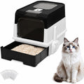 Enclosed Cat Litter Box, Foldable Lightweight with Litter Scoop, Easy to Clean, Black
