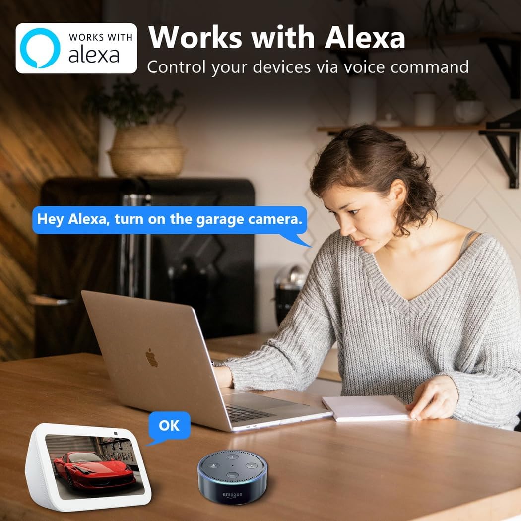 Wireless Security Camera Light Works with Alexa,Super Bright 30W 3000Lumens Garage Light with Wired Socket and 64g TFcard, WiFi 360 PTZ Smart AI Human Detection Cam,Two-Way Audio,Color Night Vision