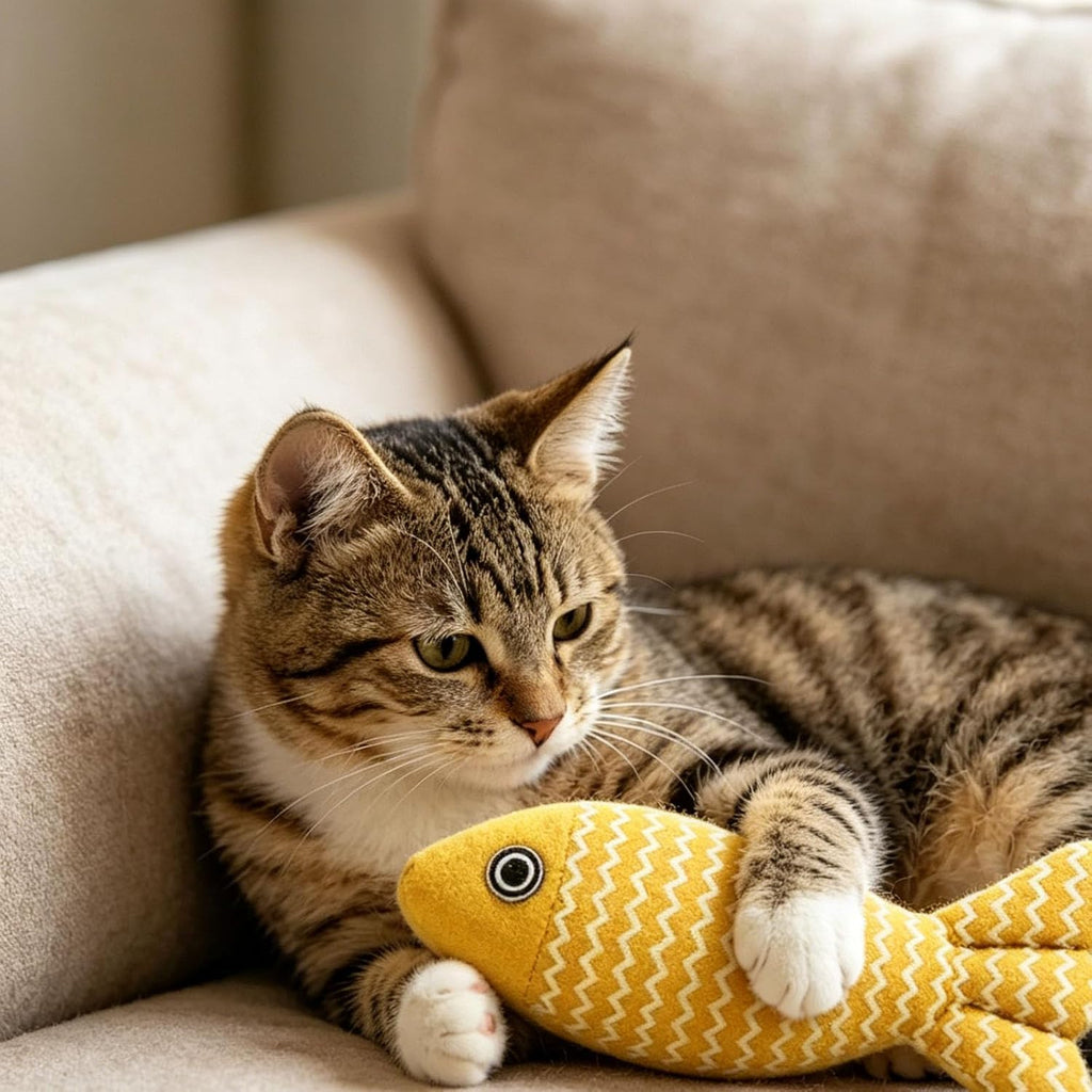 Cat Catnip Toy,Fish-Shaped cat Toys,Catnip Fish-Shaped Cat Toys,Self-Entertainment Teasers for Kittens and Cats(Light Yellow)