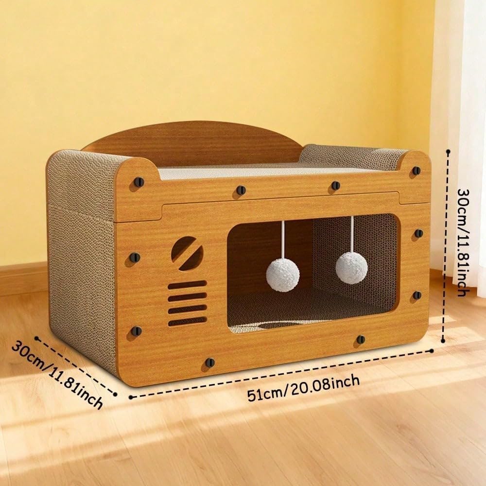 New Multi-Function Cat Scratcher House,3-in-1 Scratch Pad and Soft Bed , Durable Build & Ideal for Cats/Kitty Modern-Style Cat House| Ideal for cats to rest, relax, and play(Color:yellow/B)