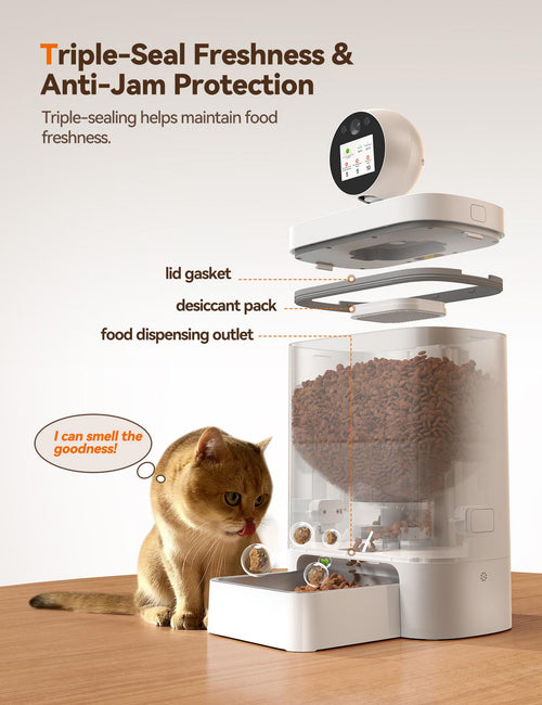 Automatic Cat Feeder with Camera 360°, 2k HD Video Night Vision, AI-Powered for Auto Pet Tracking, 5G/2.4G Wi-Fi & 2-Way Audio, Smart APP Control, Low Food Alert, 5.5L Timed Pet Feeder