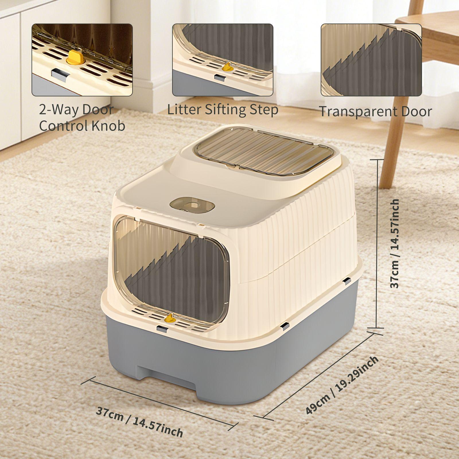 Large Enclosed Removable Cat Litter Box with Litter Mat, Front Entry Top Exit Kitty Litter Box for Indoor Big Cats, Odor Control Easy to Clean 19.29''LX14.56''WX14.56''H (Black)